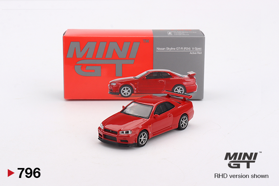Nissan Skyline GT-R R34 V-Spec Active Red Mini GT 1:64